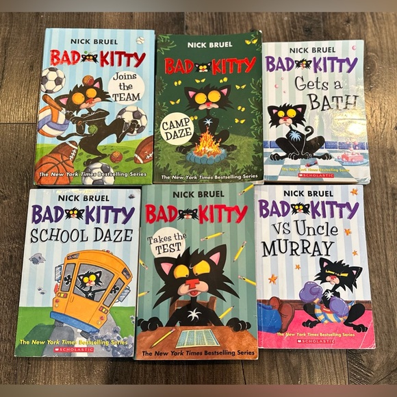 Book Lot of 6 BAD KITTY Books by: Nick Bruel, Camp, Team, Bath, School, Test - Picture 1 of 2